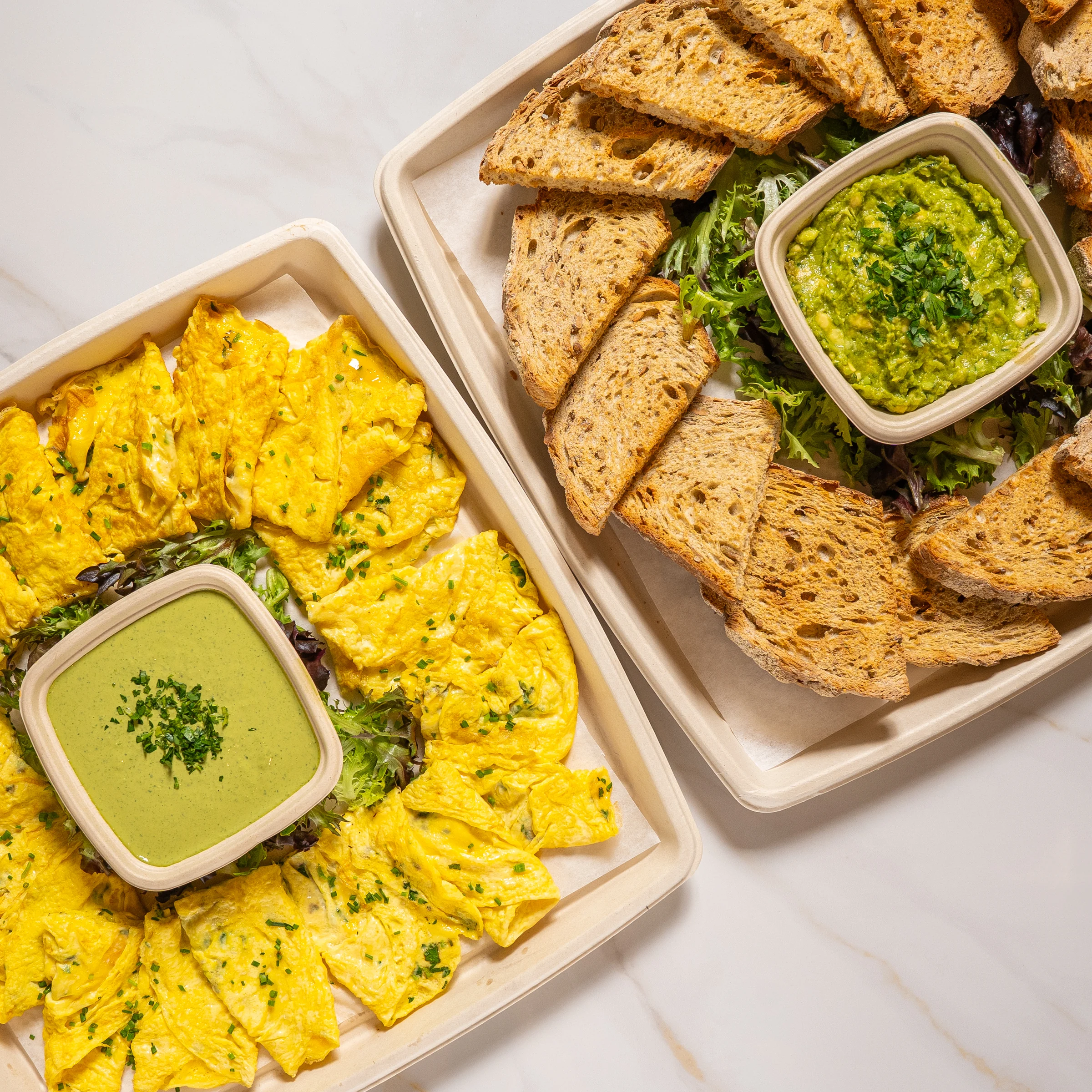 Madame Olivia herb and cheese omelet platter for breakfast catering